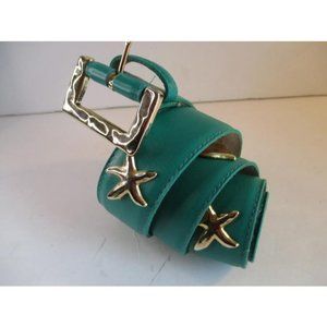 *Talbots Teal Aqua Gold Charms Vibrant Nautical Theme Leather Belt